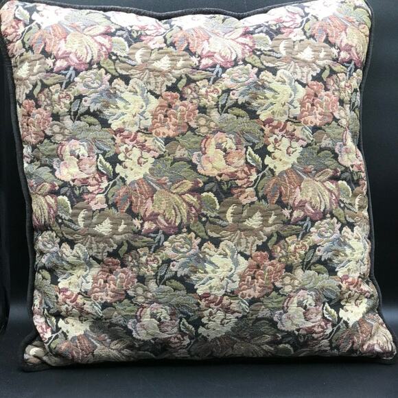 Set of 3 Needlepoint Petit Point Floral Throw Sofa Pillows Black Velvet Backing - Picture 5 of 15